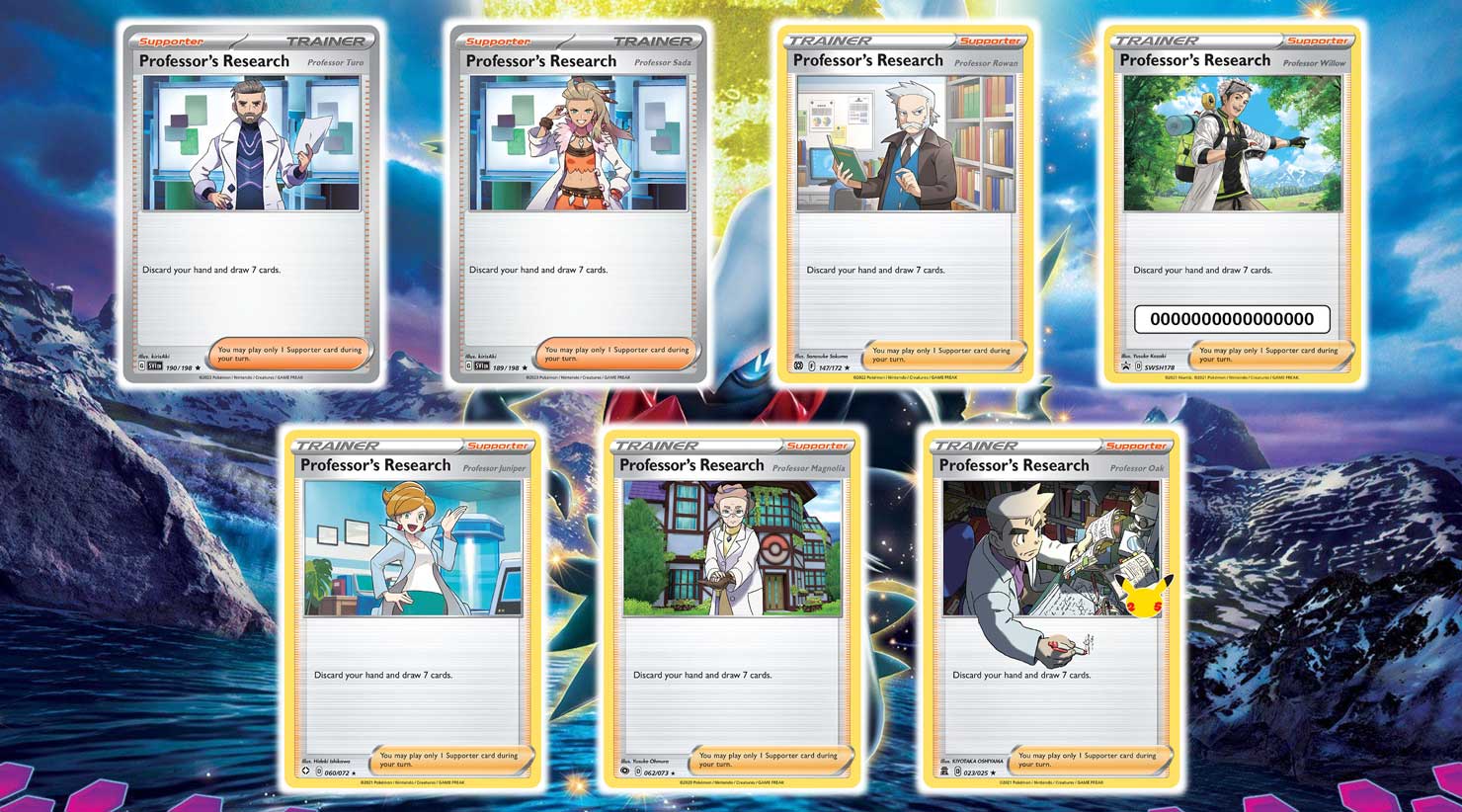 various Professor's Research Trainer cards from Pokémon